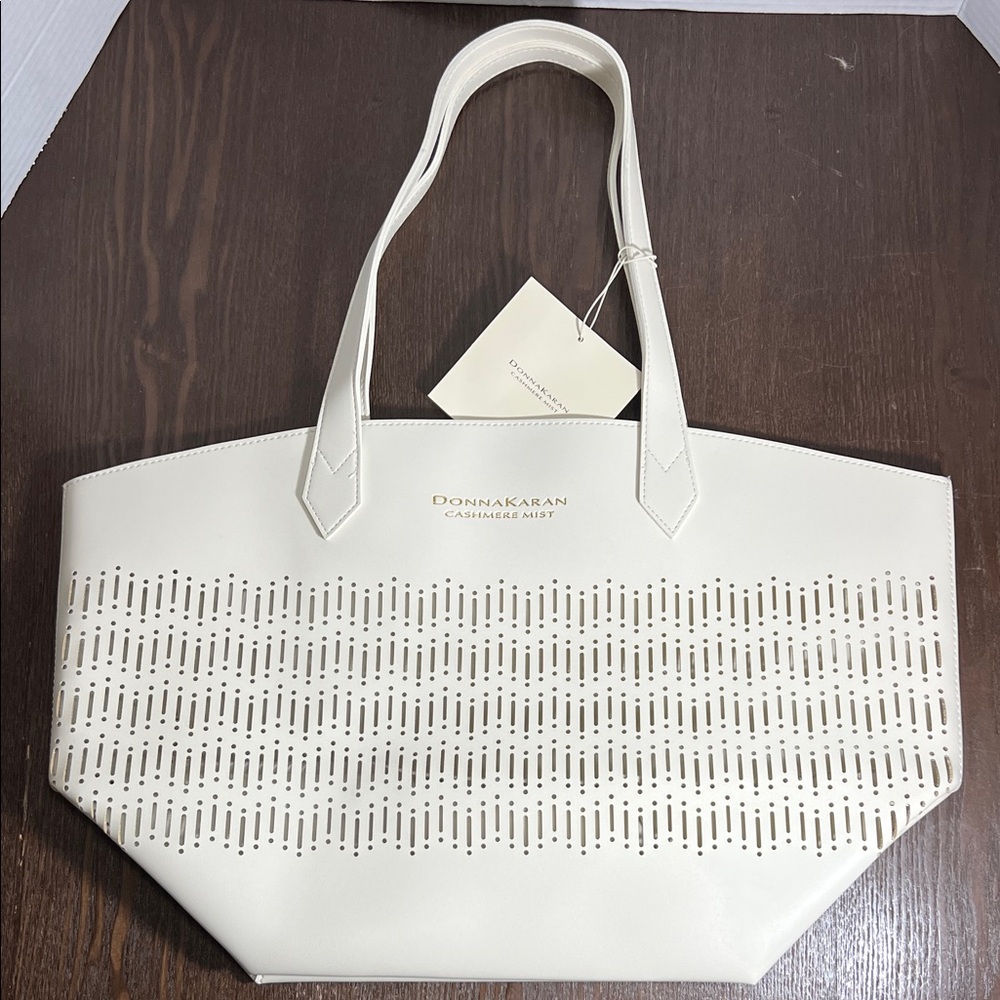 Donna Karan Cream Tote with Patterned Design